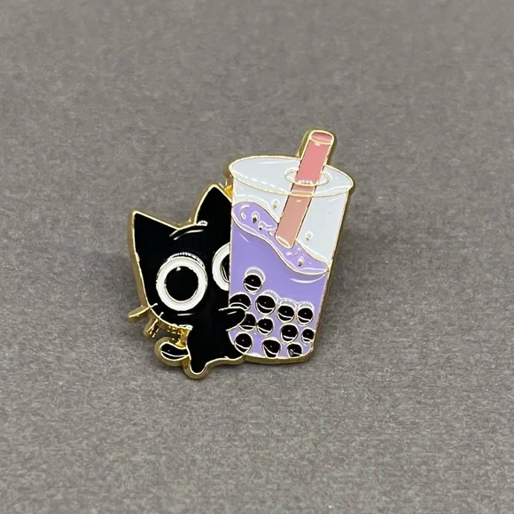 3/$15 Cute Boba Tea Cat Pin Brooch - Picture 1 of 5